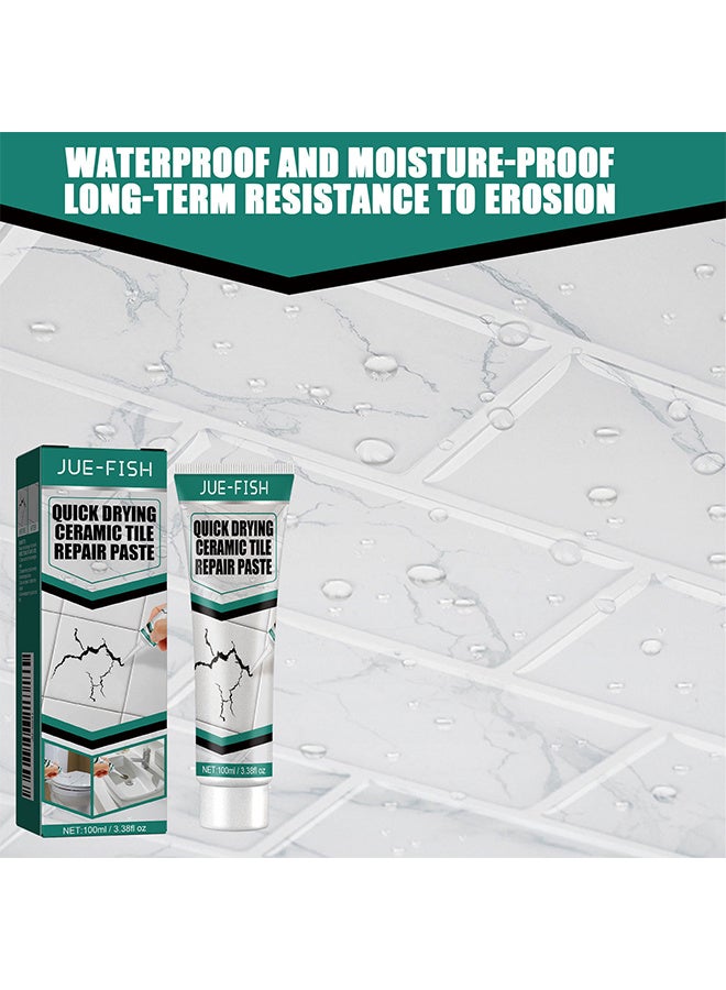 JUE-FISH Quick Drying Ceramic Tile Repair Paste, Including 1 Scraper and 3 Sandpapers, Quick Drying Waterproof, Toilet Crack Repair Quick Drying Adhesive, Used for Repairing Damaged and Updating - Image 2
